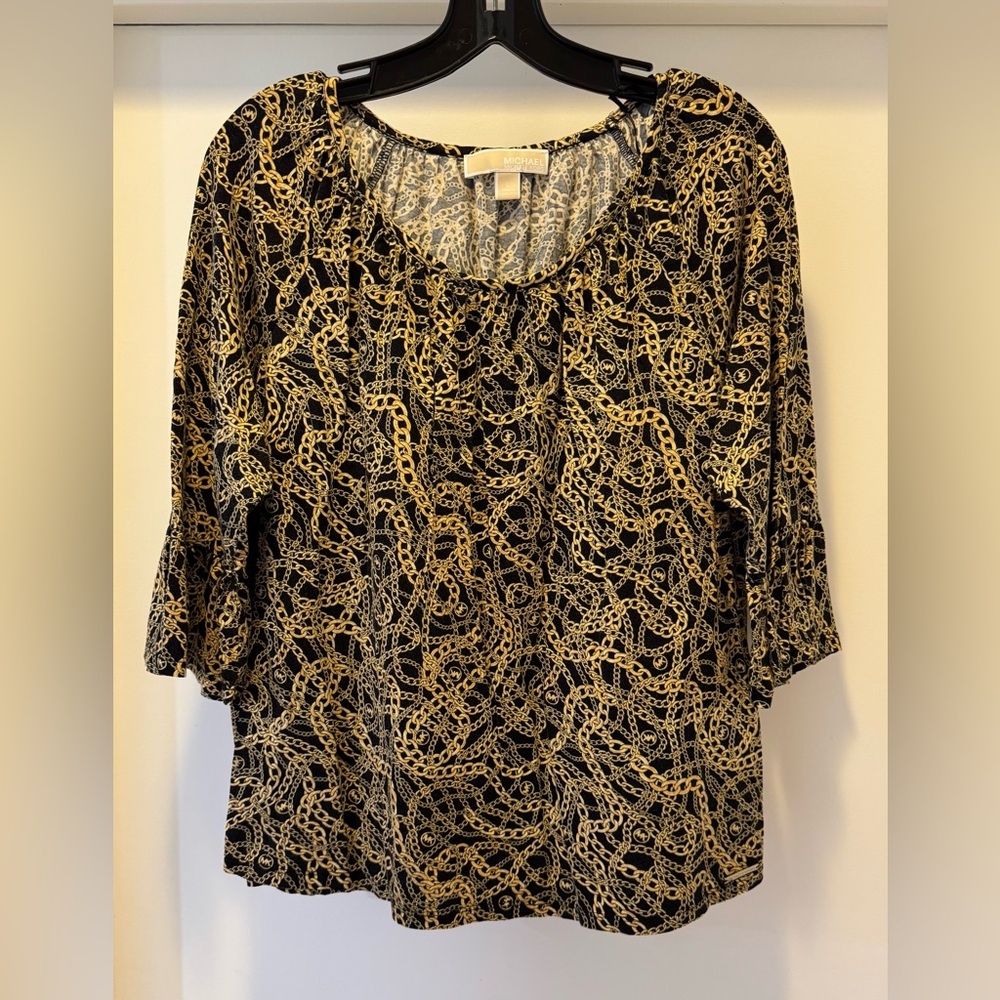 Michael Kors Black and Gold Chain Print Blouse